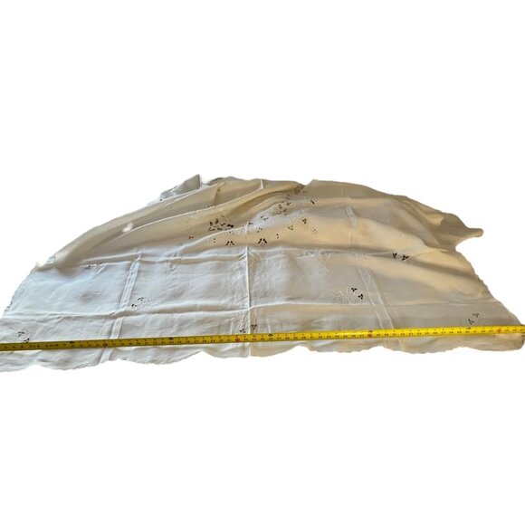 Madeira Tablecloth Beige Scalloped Edges & 8 Lighter Napkins 82x67 Linen Cutwork - Picture 7 of 16